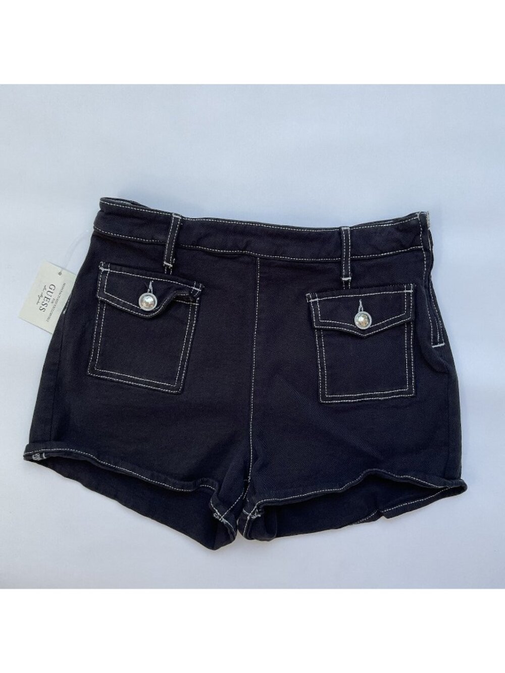 Guess Women’s High Rise Short In Black Front Pockets Side Zipper Size 27